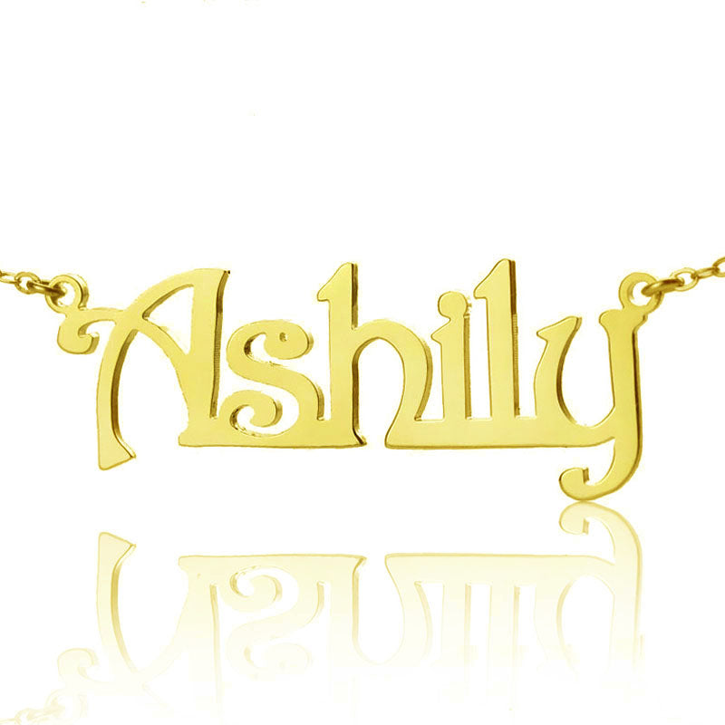 Solid Gold Harrington Font Name Necklace -10k/14K/18K