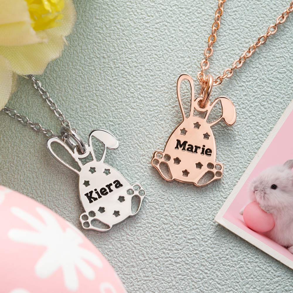 Personalized Easter Bunny Egg Name Necklace Sterling Silver