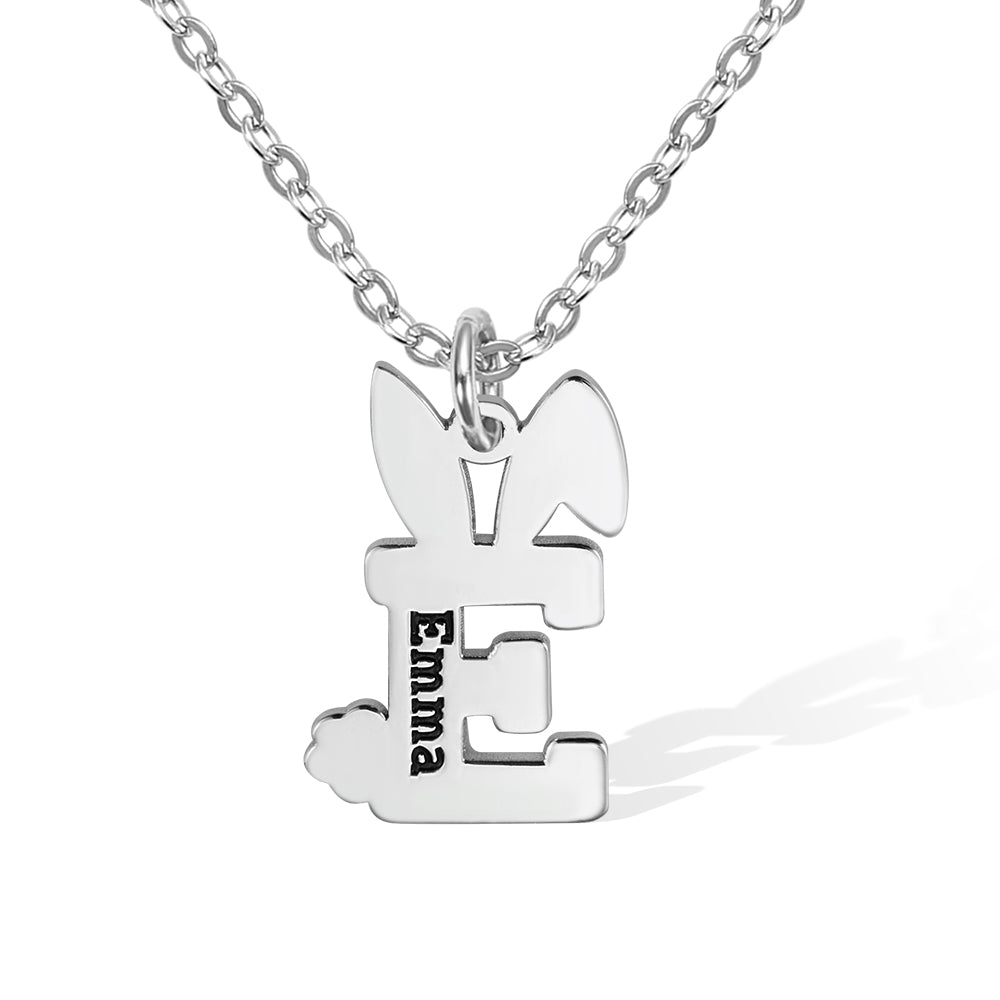 Custom Easter Bunny Letter Necklace with Name Stainless Steel