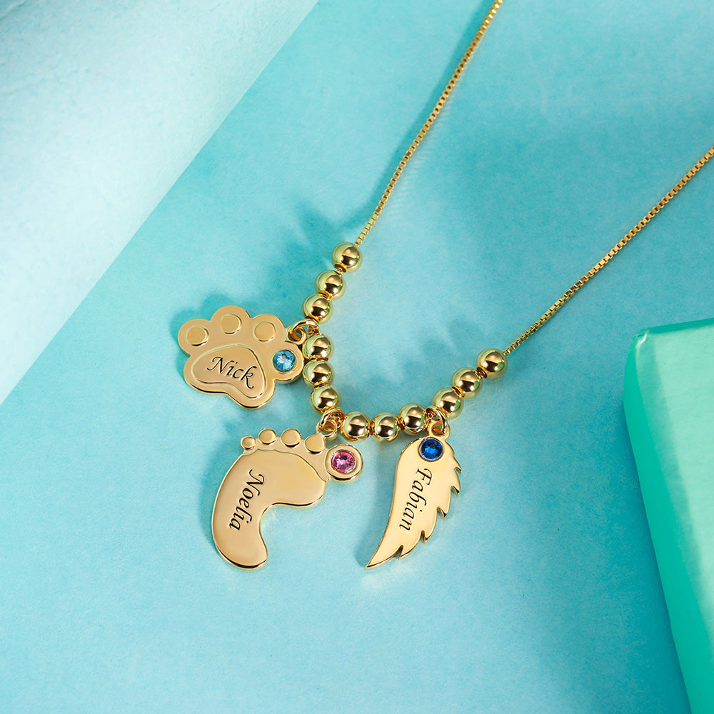 Personalized Paw Print & Baby Feet & Angel Wing Necklace