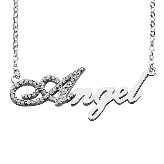 Sterling Silver Script Name Necklace-Initial Full Birthstone