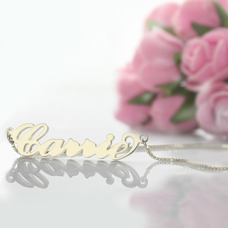 Personalized Box Chain Carrie Name Necklace Silver