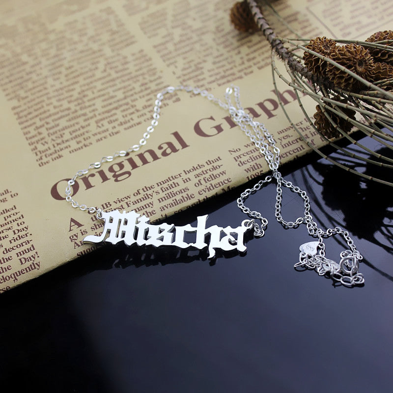 Old English Name Necklace Sterling Silver