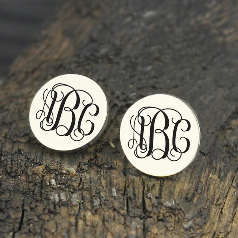 Engraved Disc Monogram Stud Earrings