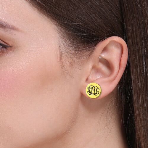 Engraved Disc Monogram Stud Earrings