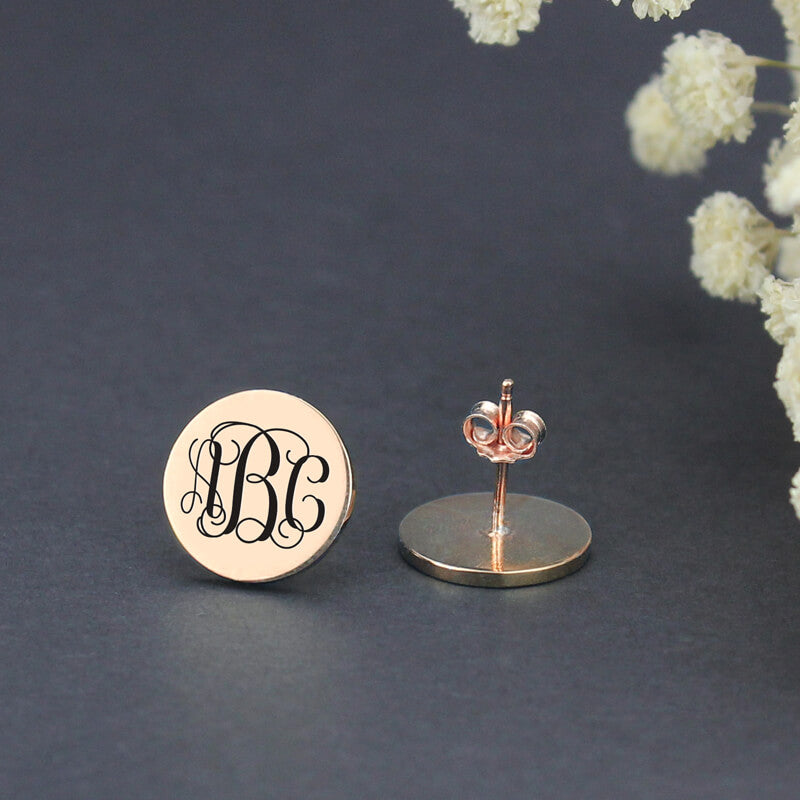 Engraved Disc Monogram Stud Earrings