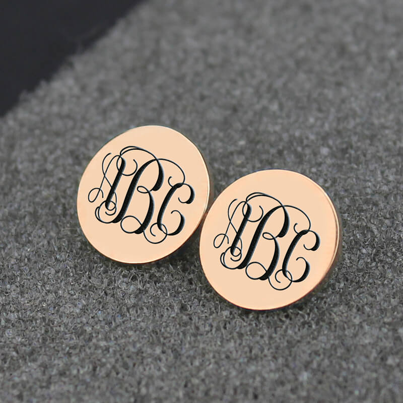 Engraved Disc Monogram Stud Earrings