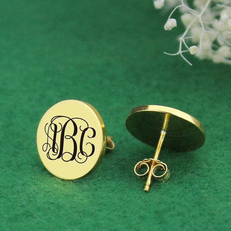 Engraved Disc Monogram Stud Earrings