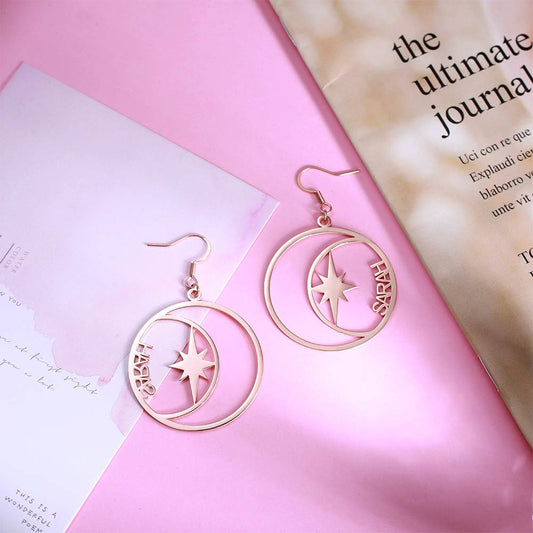 Personalized Name North Star Earrings