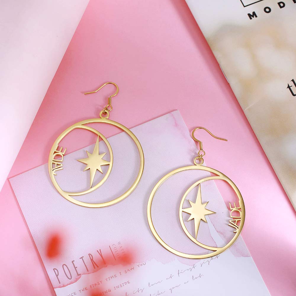 Personalized Name North Star Earrings