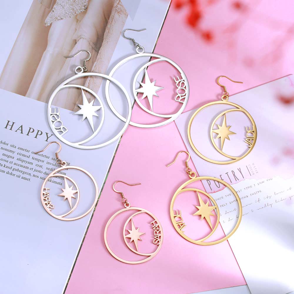 Personalized Name North Star Earrings