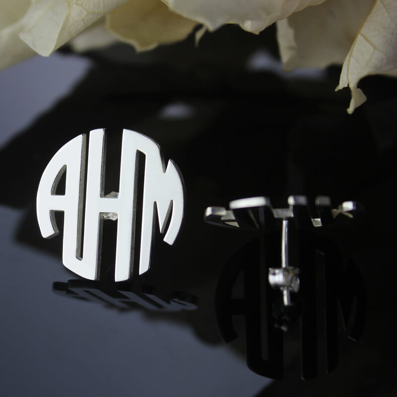 Custom Block Monogram Stud Earrings Sterling Silver