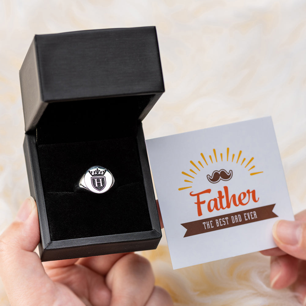 Personalized Men's Crown Letter Signet Rings Gift Cards & Box Set