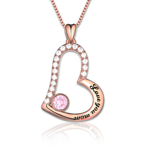 "Love You Mom " Birthstone Necklace In Rose Gold