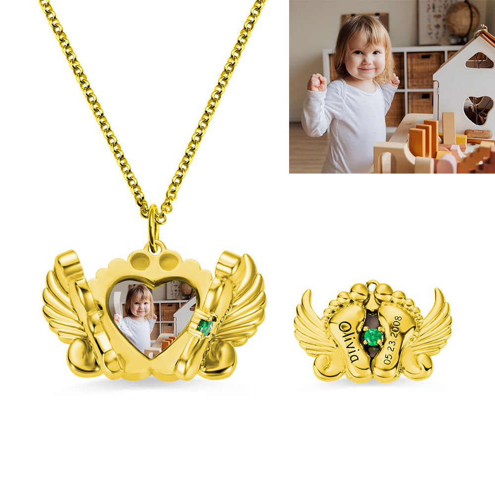 Personalized Photo and Name Angel Wing Feet Necklace