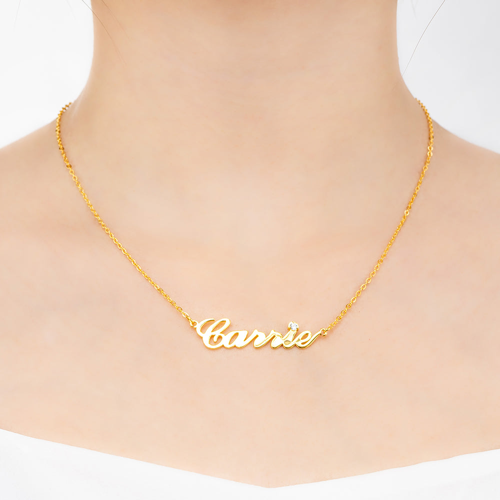 Sterling Silver Carrie Name Necklace With Birthstone