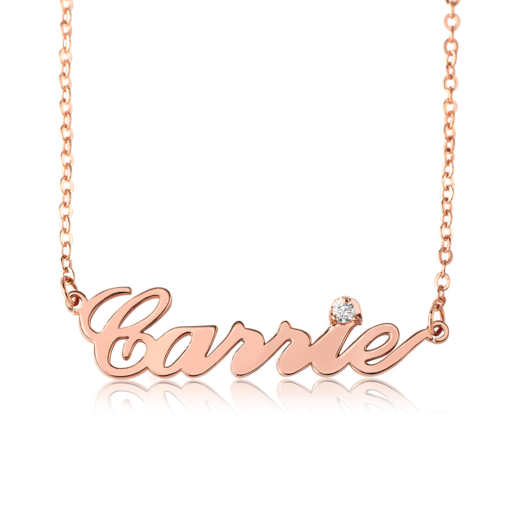 Sterling Silver Carrie Name Necklace With Birthstone