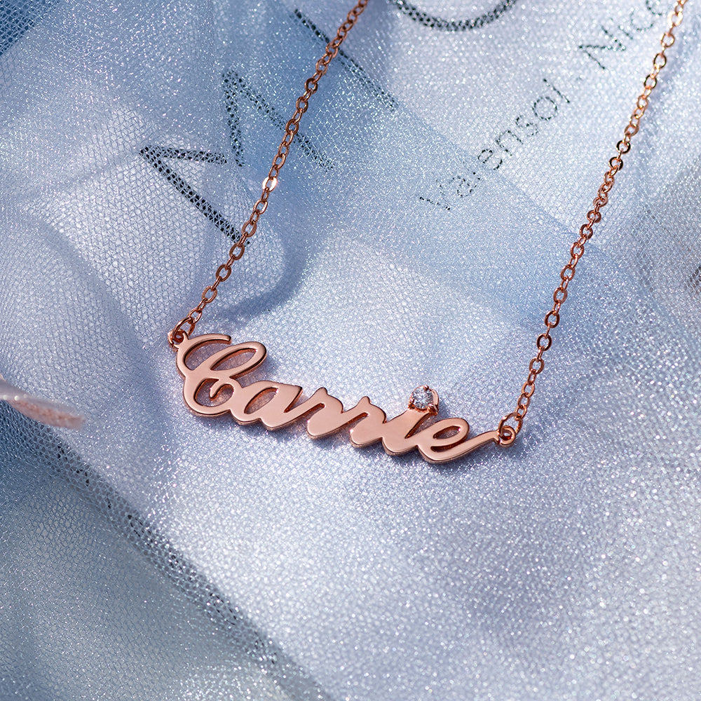 Sterling Silver Carrie Name Necklace With Birthstone