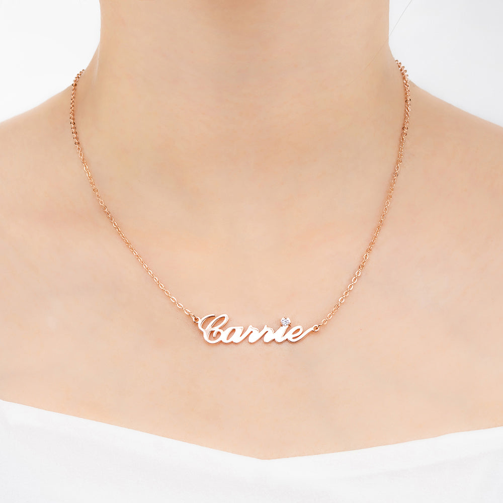 Sterling Silver Carrie Name Necklace With Birthstone