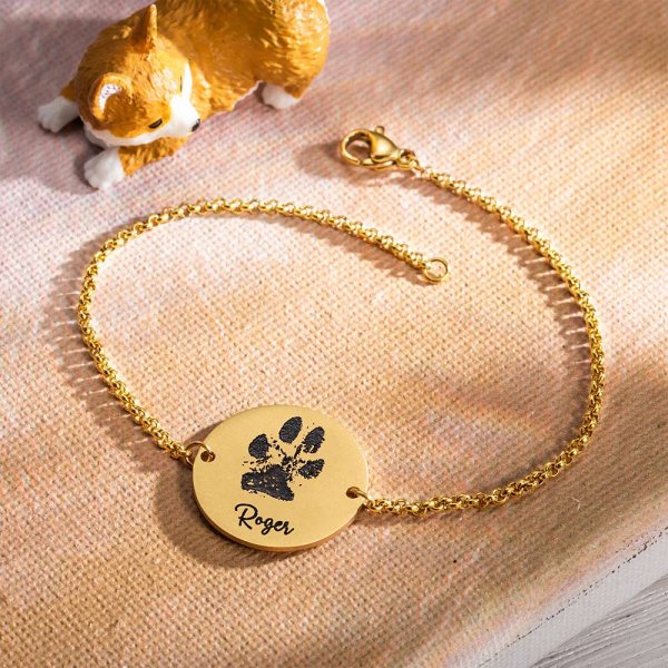 Custom Dog Paw Round Charm Bracelet