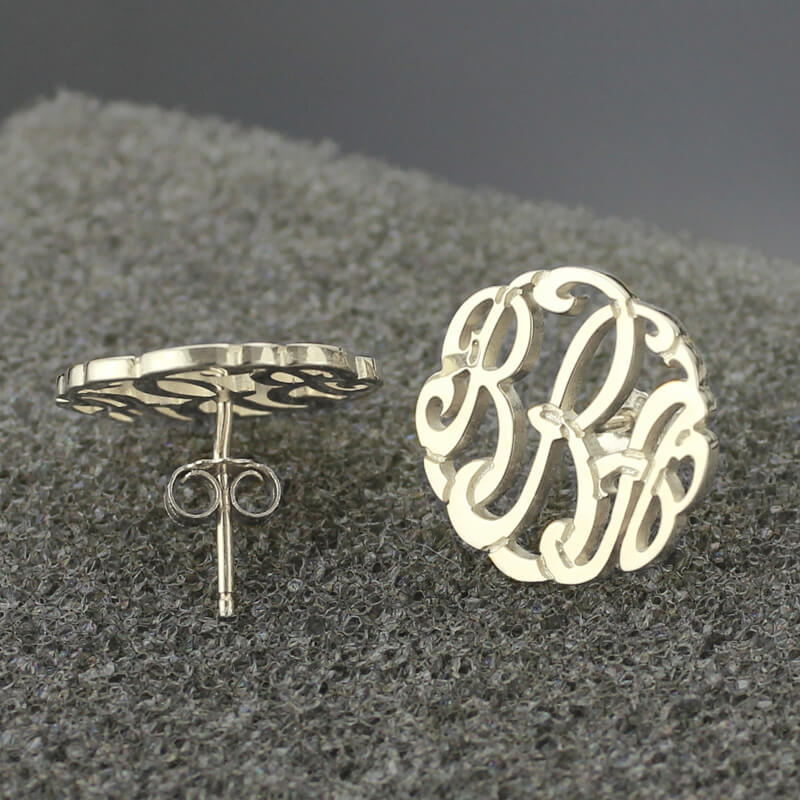 Personalized Silver Hand-painted Monogram Stud Earrings