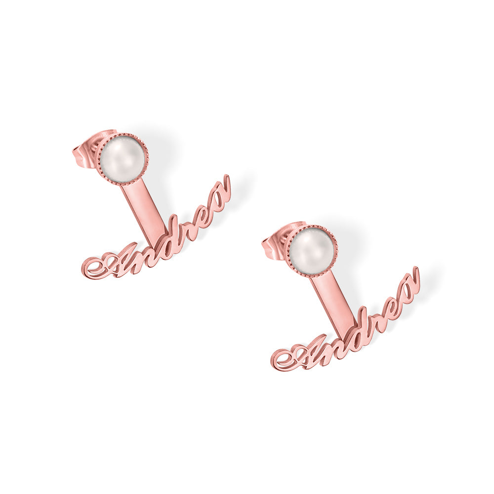 Custom Name Pearl Stud Earrings