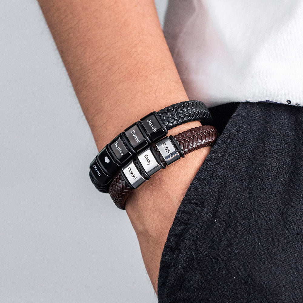 Customizable Beaded Weave Artificial Leather Bracelet for Men