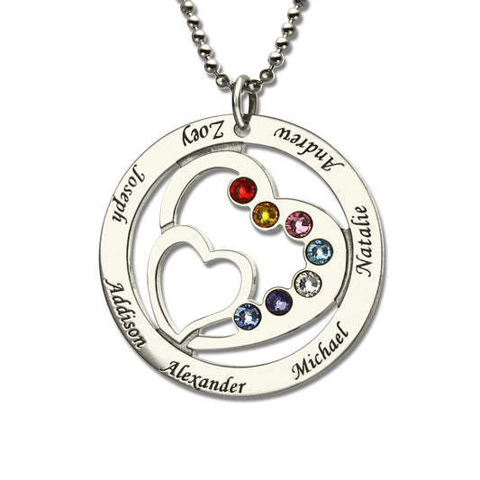 Personalized Heart in Heart Birthstone Name Necklace Silver