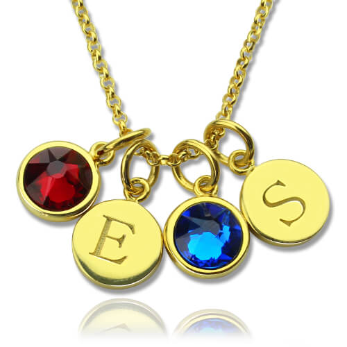 Personalized Double Initial Charm Necklace with Birthstones