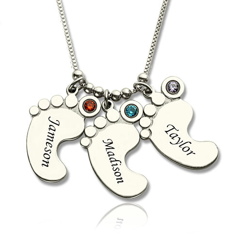 Personalized Mothers Necklace Baby Feet Charm