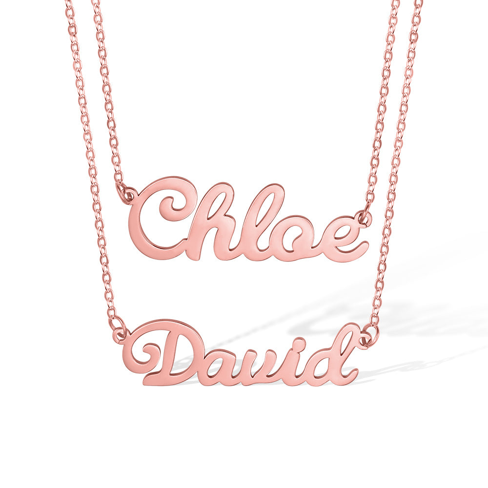 Double Layer Names Necklace In Stainless Steel