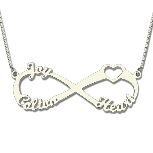 Heart Infinity Necklace 3 Names Sterling Silver