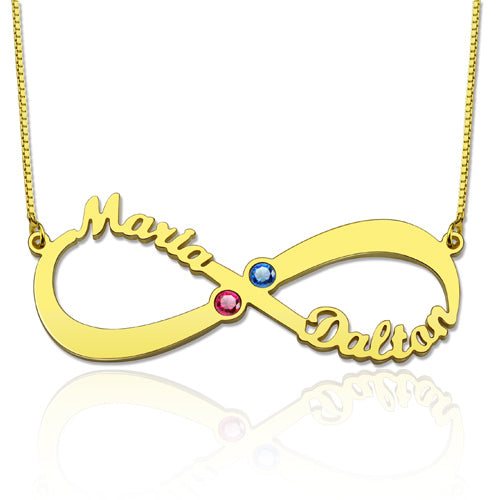 2 Names & Birthstones Infinity Love Necklace Sterling Silver