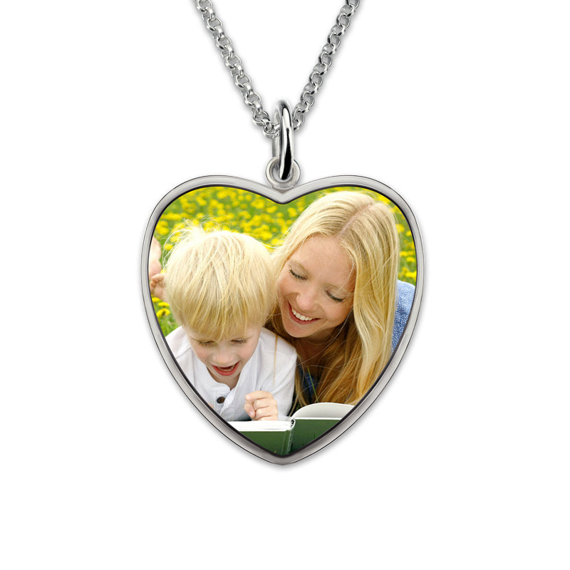 Heart Engraved Mom & Son Picture Necklace Sterling Silver