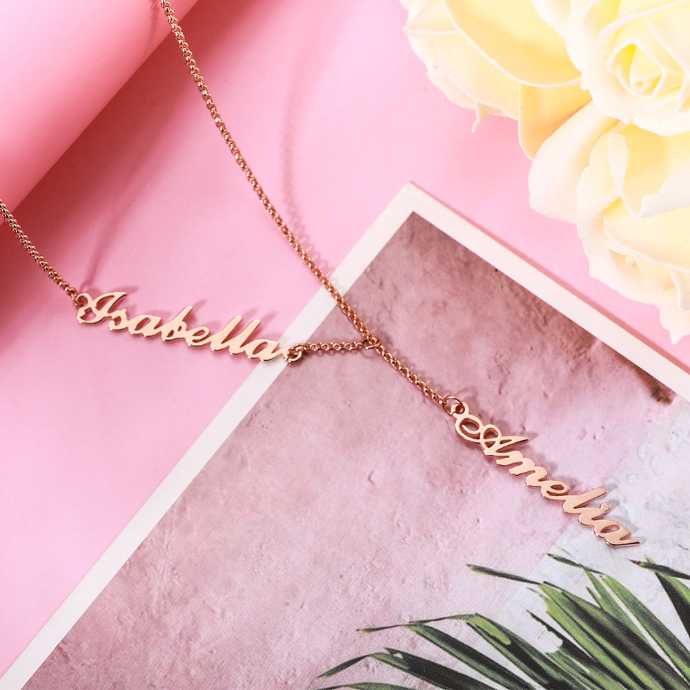 Personalized Two Names Y-shaped Necklace in stainless steel