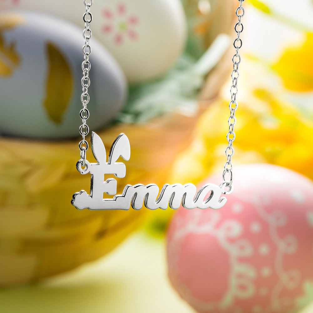 Personalized Name Easter Bunny Necklace Stainless Steel