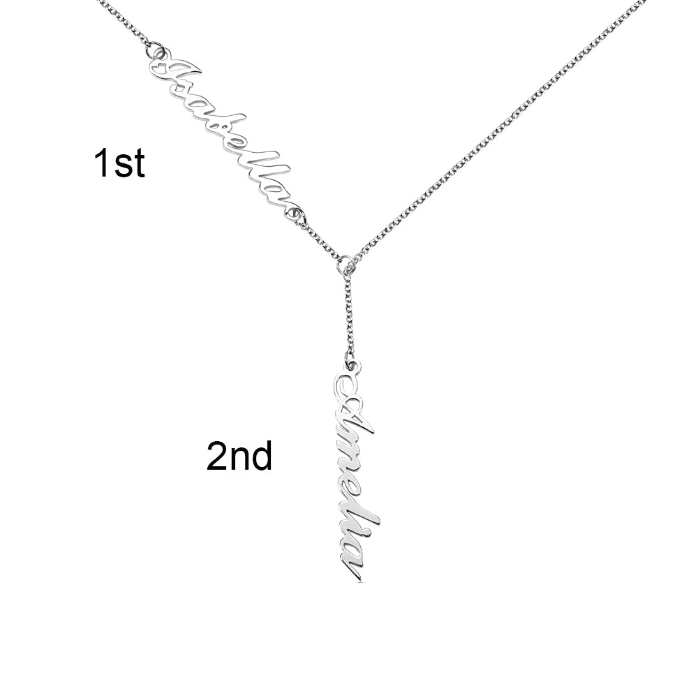 Personalized Two Names Y-shaped Necklace in Sterling Silver