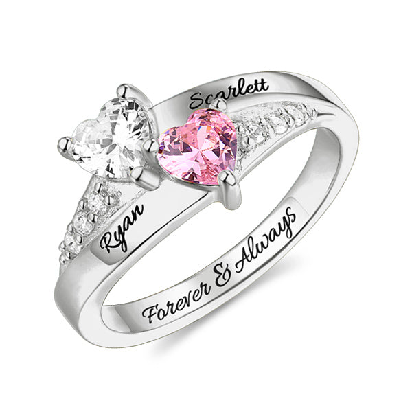 Double Heart Birthstone Promise Ring With Rose Ring Box