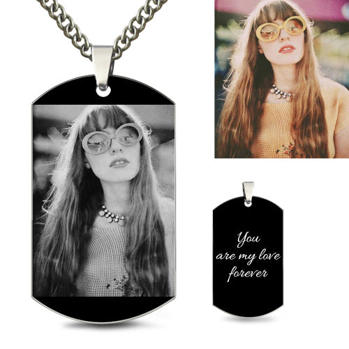 Photo-Engraved Black Titanium Steel Dog Tag Necklace