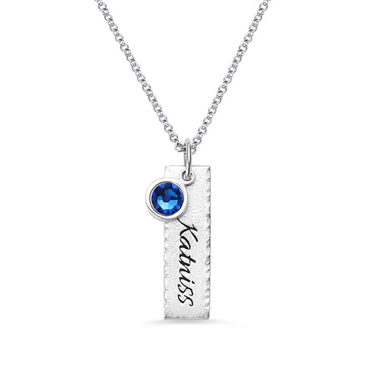 Personalize Hammered Bar Necklace with Birthstones Pure Silver