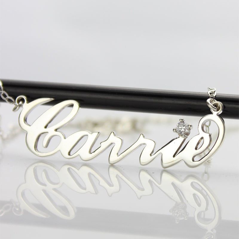 Sterling Silver Carrie Name Necklace With Birthstone