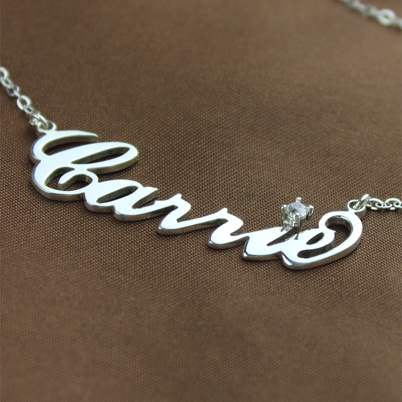 Sterling Silver Carrie Name Necklace With Birthstone