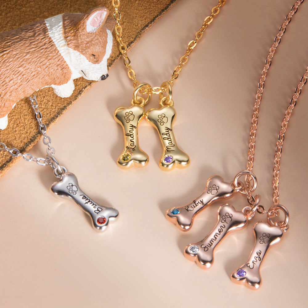 Personalized Exquisite 1-8 Name Dog Bone Necklace