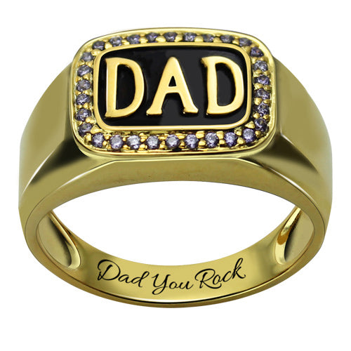 Customizable Men's Birthstone DAD Ring Gold Plated Silver