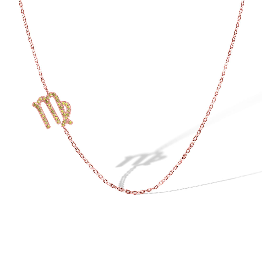 Custom Zodiac Sign Sideway Necklace with Birthstone - Symbol Style