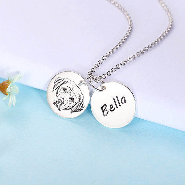 Engraved Pet Photo Necklace Sterling Silver