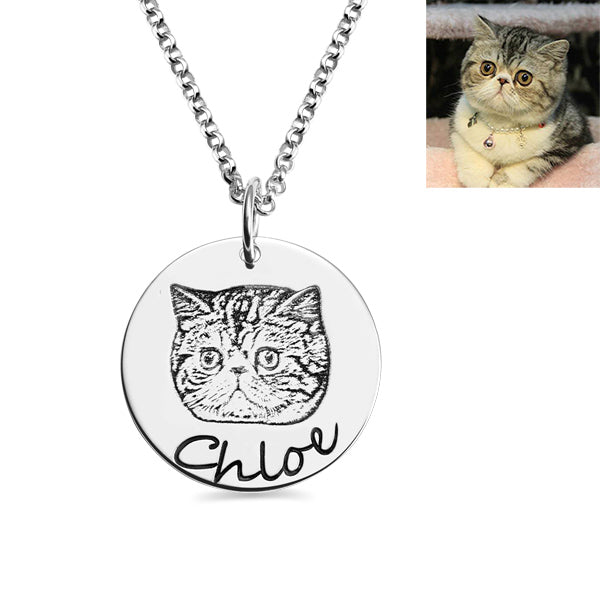 Engraved Disc Pet Photo Necklace