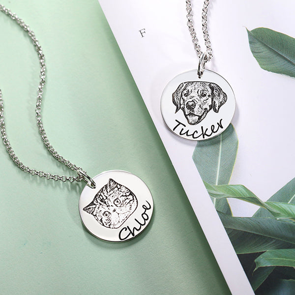 Engraved Disc Pet Photo Necklace