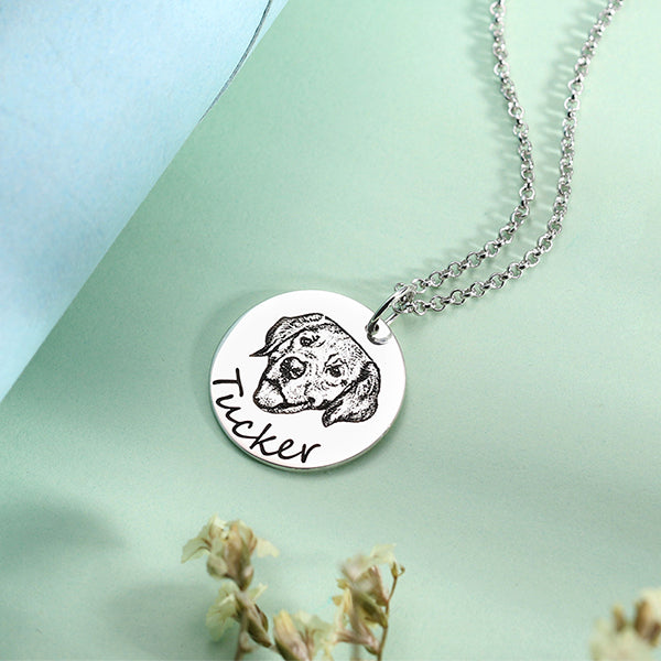 Engraved Disc Pet Photo Necklace