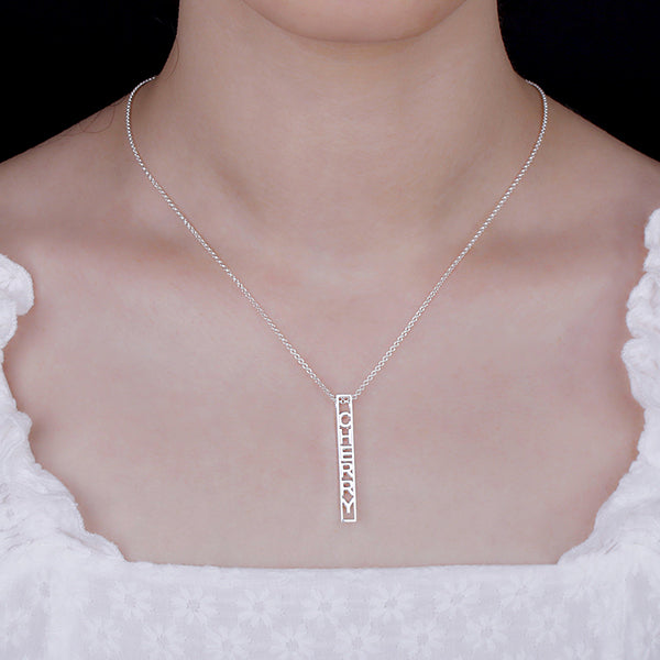 Personalized Special 3D Bar Necklace In Silver